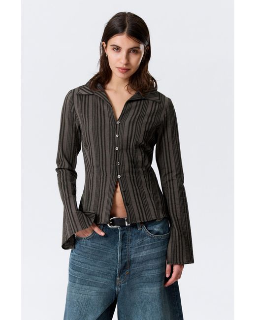 Weekday Black Slim Fit Textured Blouse
