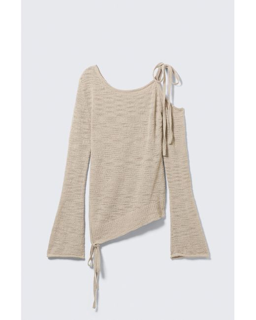 Weekday Natural Asymmetric Tie-Shoulder Knitted Sweater