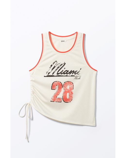 Monki Natural Mesh Drawstring Tank Top
