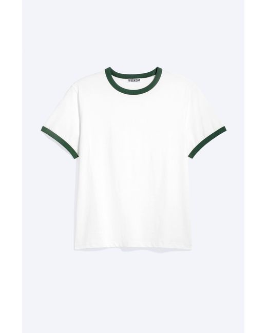 Weekday White Short-Sleeved Contrast Trim Cotton T-Shirt for men