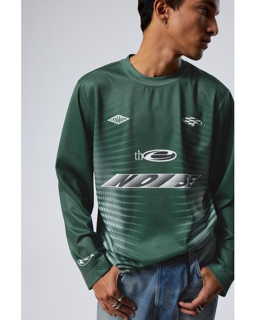 Weekday Mesh-Langarmshirt Mit Print in Green für Herren