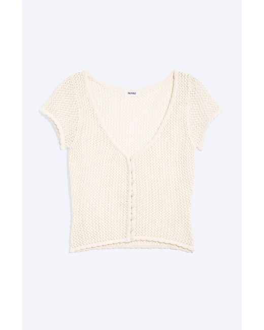 Monki White Short-Sleeved Crochet Top