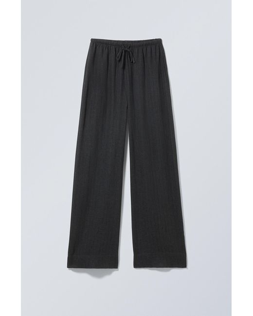 Weekday Black Relaxed Linen Blend Trousers