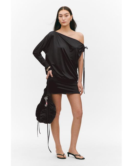 Monki Black Drapiertes Ein-Ärmel-Kleid Aus Jersey