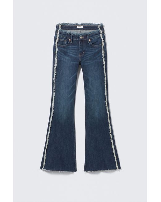 Monki Blue Katsumi Low Rise Frayed Flared Jeans