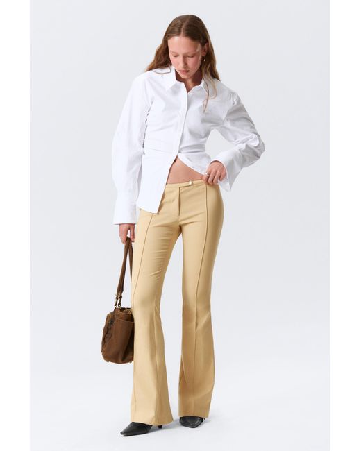 Monki White Low Rise Skinny Flared Leg Trousers