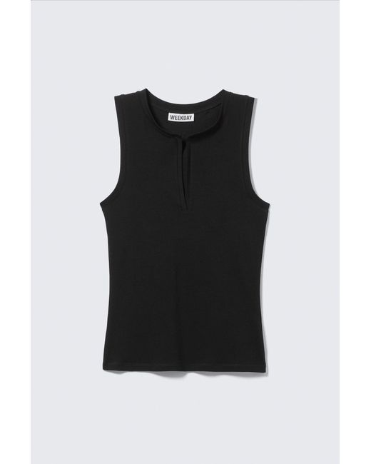 Weekday Black Slim V-Neck Sleeveless Top