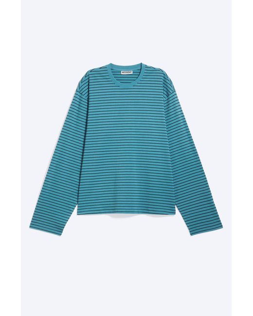 Weekday Blue Long-Sleeved Boxy Cotton T-Shirt