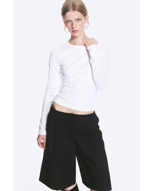 Monki White Tight Ribbed Long-Sleeve