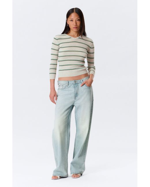 Monki Blue Slim Knitted V-Neck Sweater