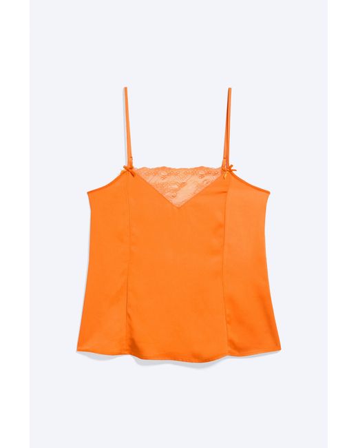 Monki Orange Satin Lace Top