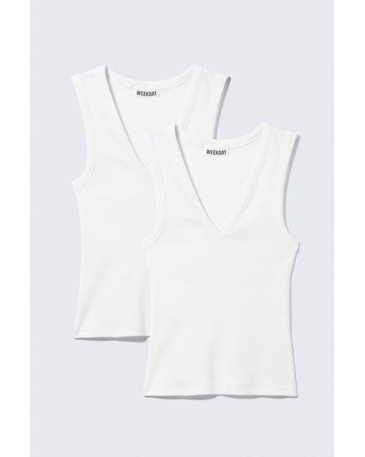 Weekday White 2-Pack Ribbed V-Neck Tank Top