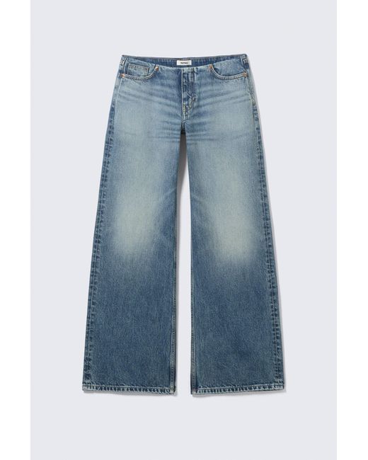 Monki Blue Paz Low Rise No-Waistband Wide Jeans