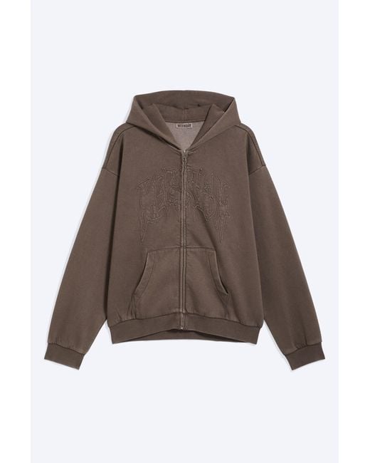 Weekday Brown Loose Graphic Zip Hoodie for men