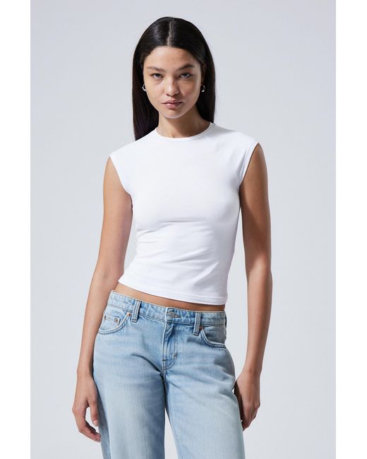 Weekday White Short Sleeve Fitted Top