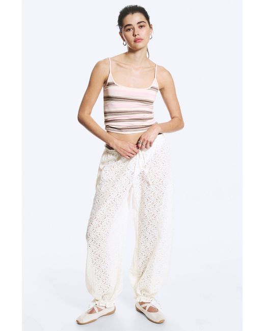 Monki White Low Waist Lace Drawstring Trousers