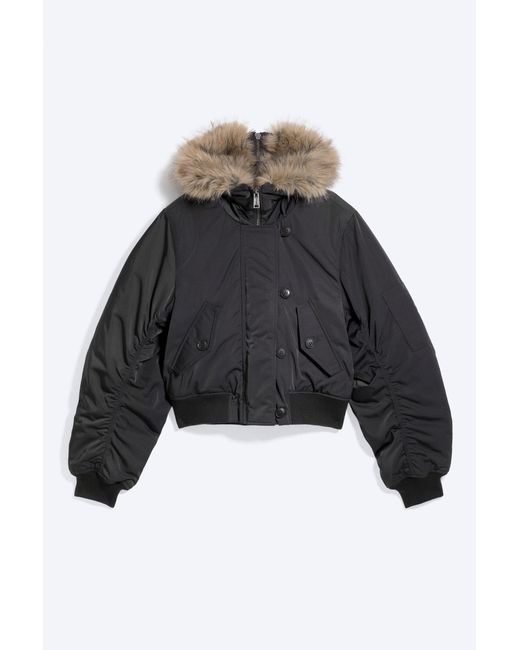 Weekday Blue Cropped Bomber With Faux Fur Hood