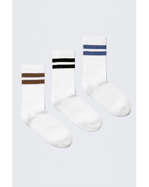 Weekday White 3-Pack Striped Crew Socks