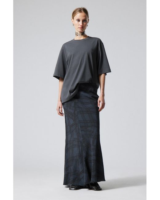 Weekday Black Paige Check Long Skirt