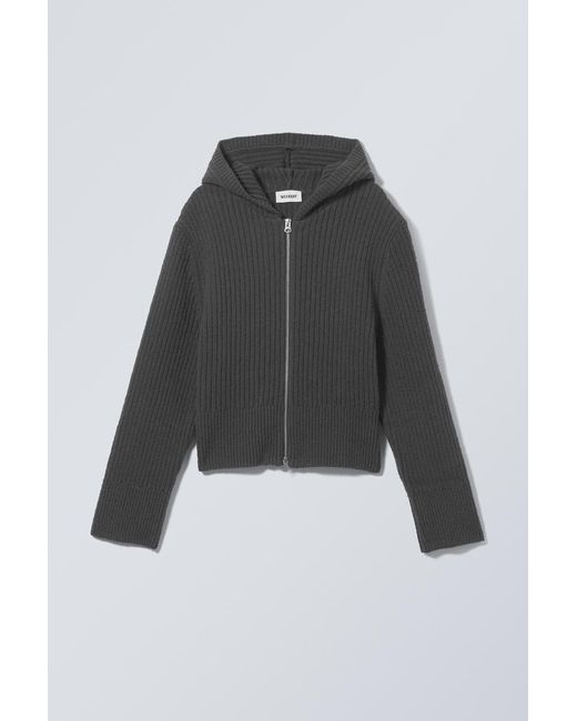 Weekday Black Ofelia Rib Knit Zip Hoodie