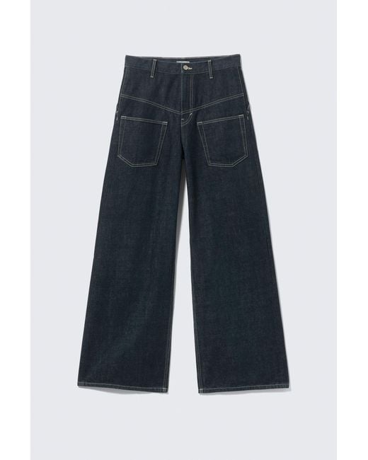Weekday Blue Solar Deconstructed Loose Wide Leg Jeans for men