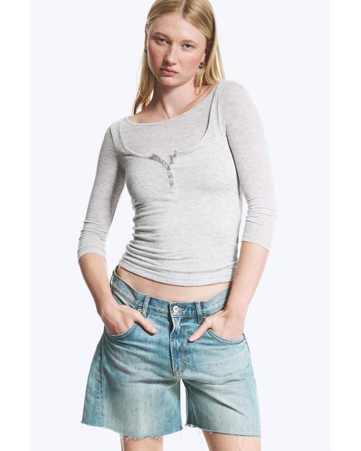 Weekday White Three-Quarter Henley Shirt