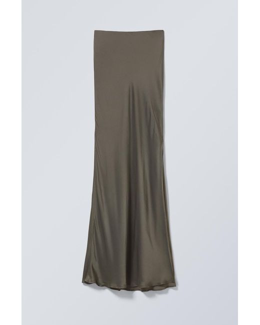 Weekday Black Low Rise Bias-Cut Satin Maxi Skirt