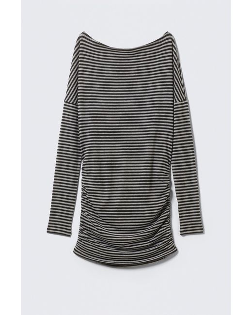 Weekday Gray Draped Asymmetric Long-Sleeved Mini Dress