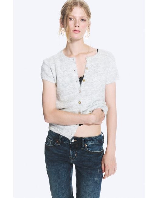Monki White Knitted Short-Sleeved Cardigan
