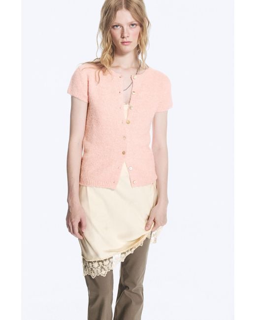 Monki Pink Knitted Short-Sleeved Cardigan