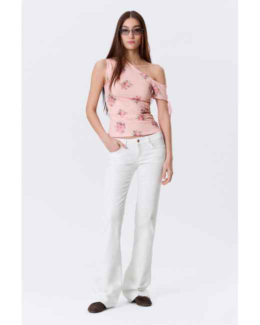 Monki Pink Slim Ruched Off-Shoulder Top