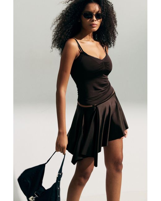 Monki Black Satin Cut-Out Mini Skirt