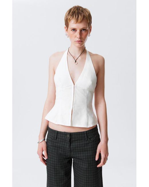 Weekday White Tie-Back Hook-And-Eye Halterneck Top