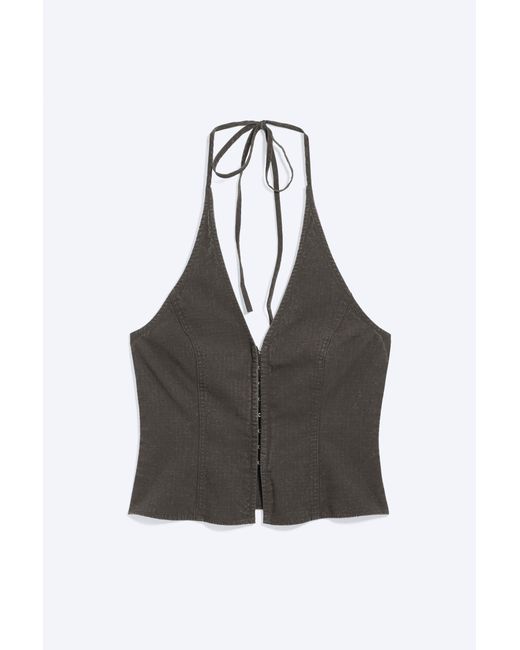 Weekday Black Ripstop Halter V-Neck Top