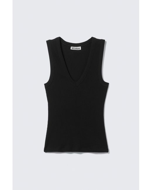 Weekday Black Ribbed V-Neck Tank Top