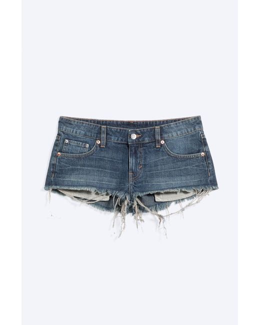 Weekday Blue Venus Frayed Low Rise Denim Hotpants