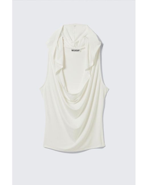 Weekday White Draped Hooded Sleeveless Lyocell Top