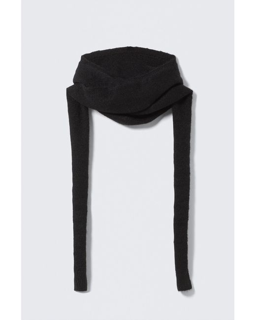 Weekday Black Knitted Tie Hood Scarf