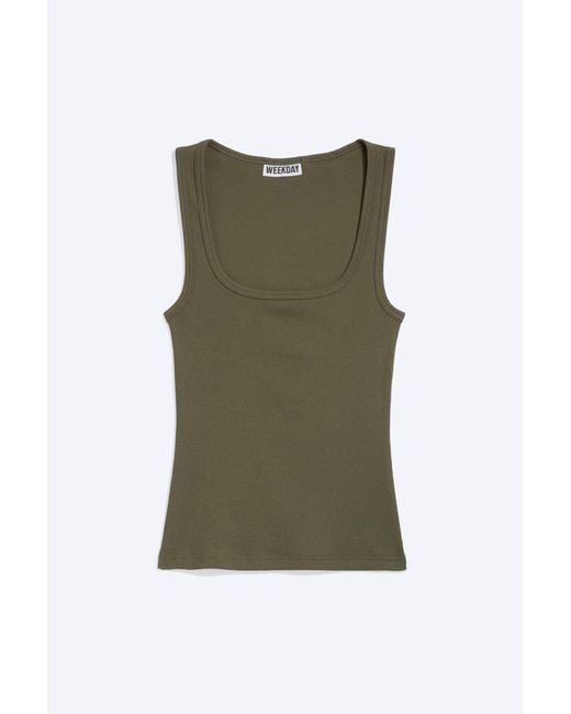 Weekday Green Slim Square Neck Ribbed Tank Top