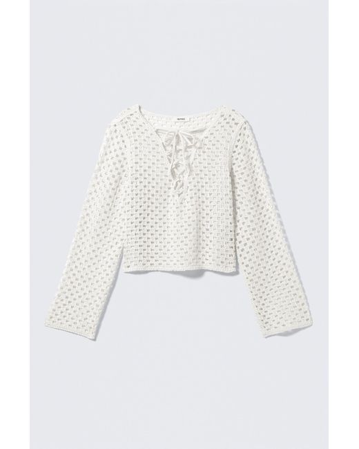 Monki Natural Crochet Knit Long-Sleeved Top