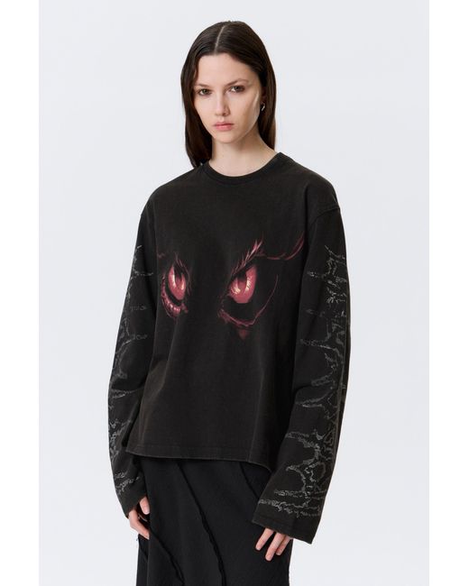 Weekday Black Boxy Printed Long-Sleeved Top