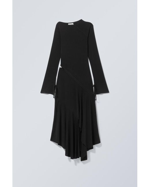 Weekday Black Long-Sleeved Asymmetric Draped Dress