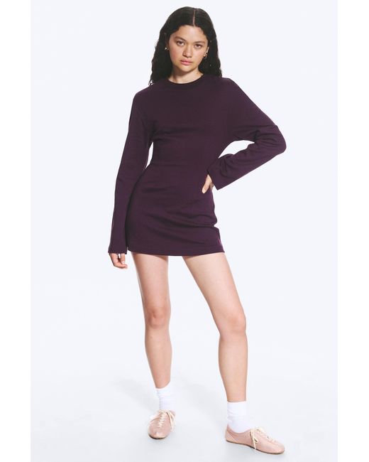 Monki Purple Long-Sleeved Cotton Mini Dress