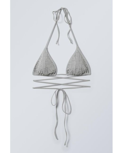 Weekday Natural Rhinestone Wrap Bikini Top
