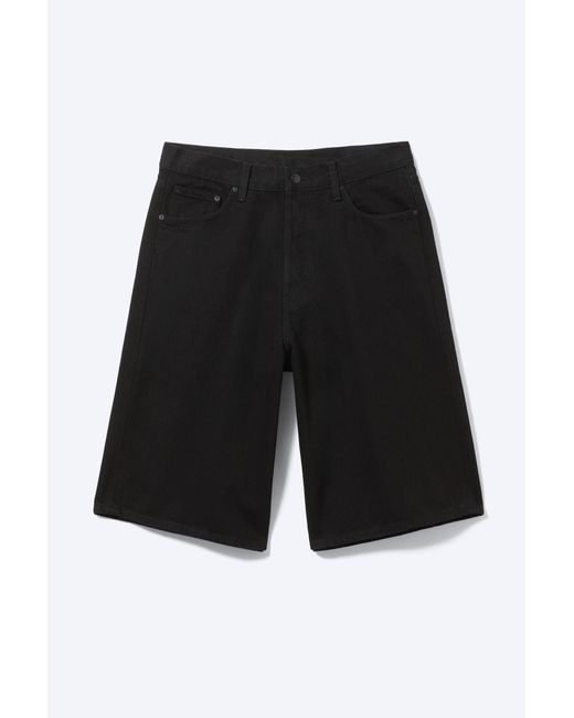 Weekday Black Astro Mid Rise Loose Baggy Denim Shorts for men