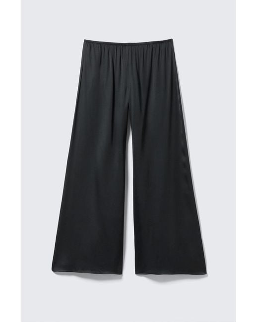 Weekday Black Draped Wide-Leg Satin Trousers