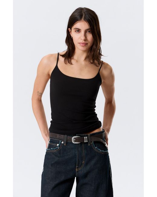 Weekday Black Fitted Strappy Scoop Neck Singlet
