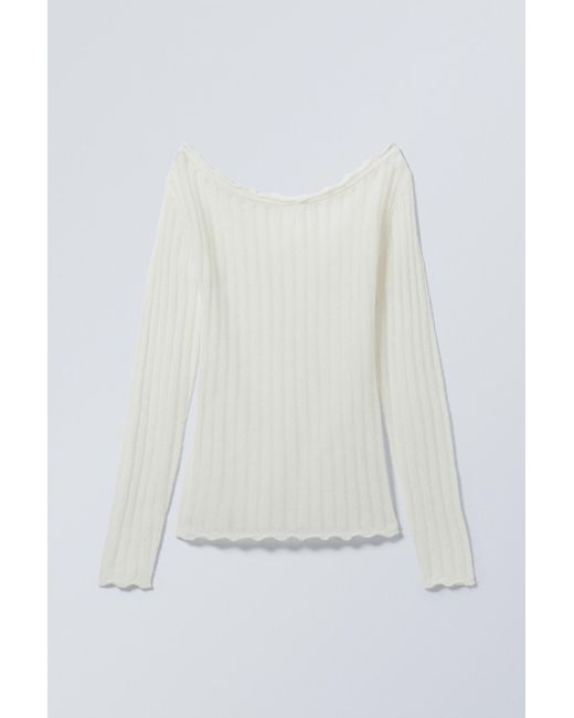 Weekday White Knitted Off Shoulder Sweater