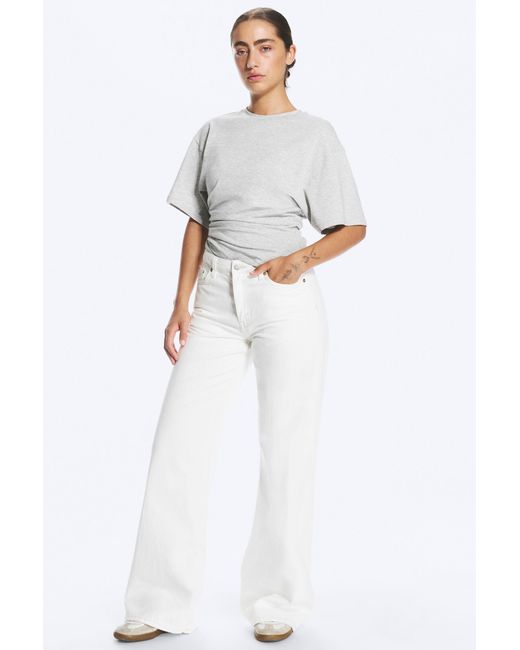 Weekday White Paz Mid Rise Wide Jeans