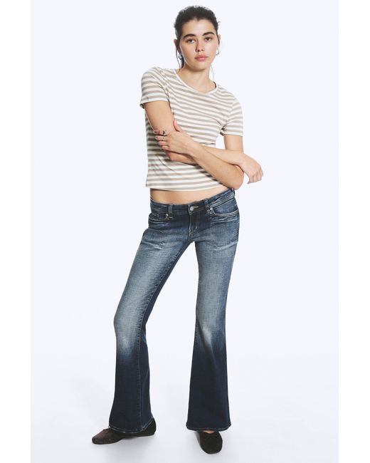 Monki Blue Low Rise Slim Flared Jeans